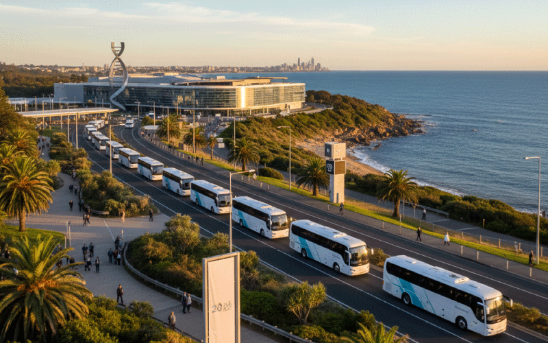 Healthcare professionals boarding a coach for Australian Healthcare Week 2026