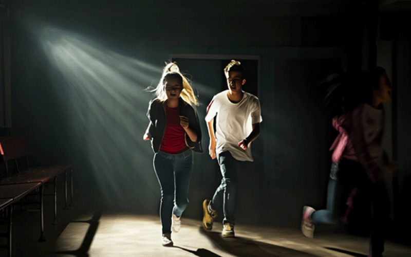 teenagers screaming during ghost tour at Old Parliament House, Halloween outing, October 2024, Australia