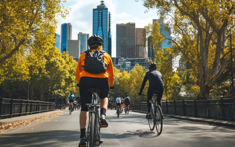 people cycling in Melbourne, sustainable travel, January 2025, Australia