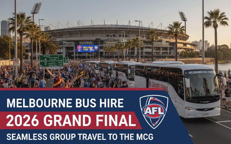 Melbourne Coach Hire group transport for the 2026 AFL Grand Final at the MCG for corporate hospitality groups, interstate visitors and social clubs