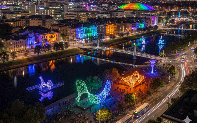 Groups travelling by coach to Illuminate Adelaide 2026 light installations at Adelaide Botanic Garden and North Terrace