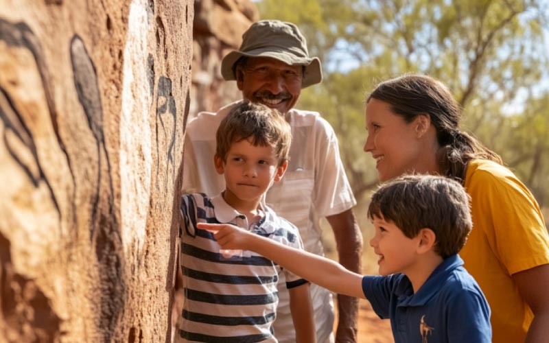 family enjoying an Aboriginal cultural tour, family tours, August 2024, Australia