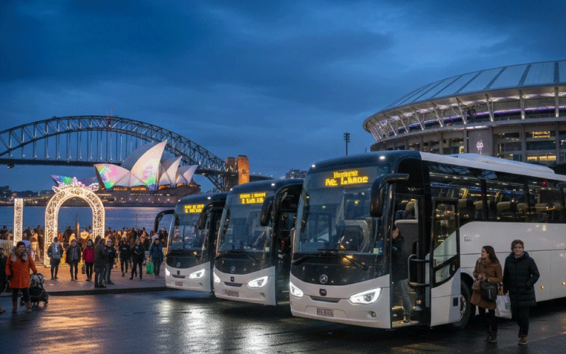 Urgent last-minute coach hire for winter events across Australia including Vivid Sydney, Illuminate Adelaide and AFL fixtures