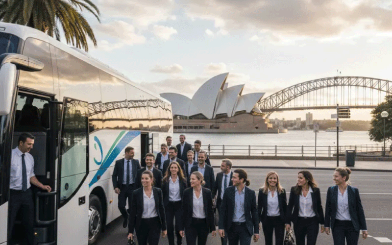 Corporate team boarding a CoachHire vehicle for a business event in Sydney