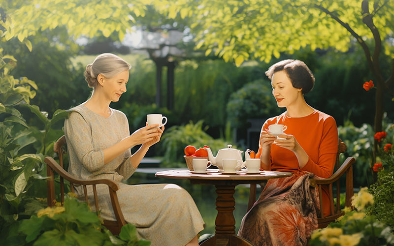 mums drinking tea at Royal Botanic Gardens, Melbourne family trips, January 2025, Australia