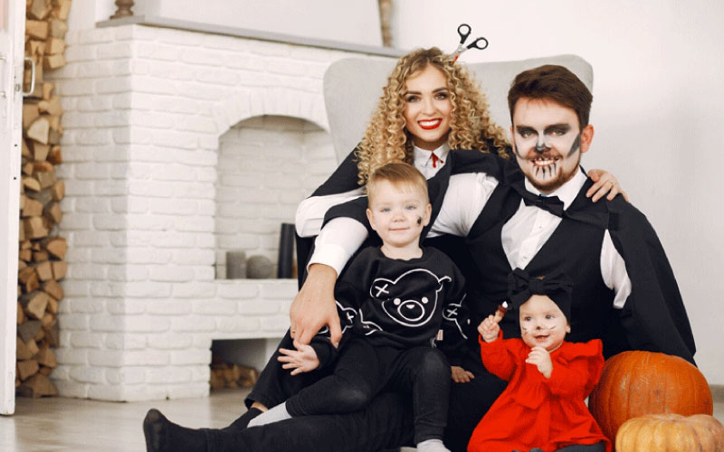 family in Halloween costumes, celebrate Halloween, September 2024, NZ